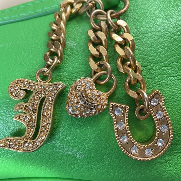 Vintage Juicy Couture Y2K Apple Green Leather shoulder bag baguette purse charms - Picture 10 of 15